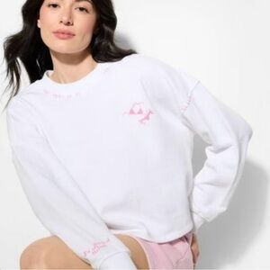 Women's White and Pink Sweatshirt Accents Oversized Graphic Size XXL